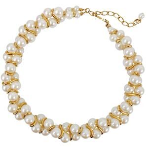 Vintage 1960s Wedding Necklace Faux Pearl Cluster Gold Tone Mid Century Jewelry